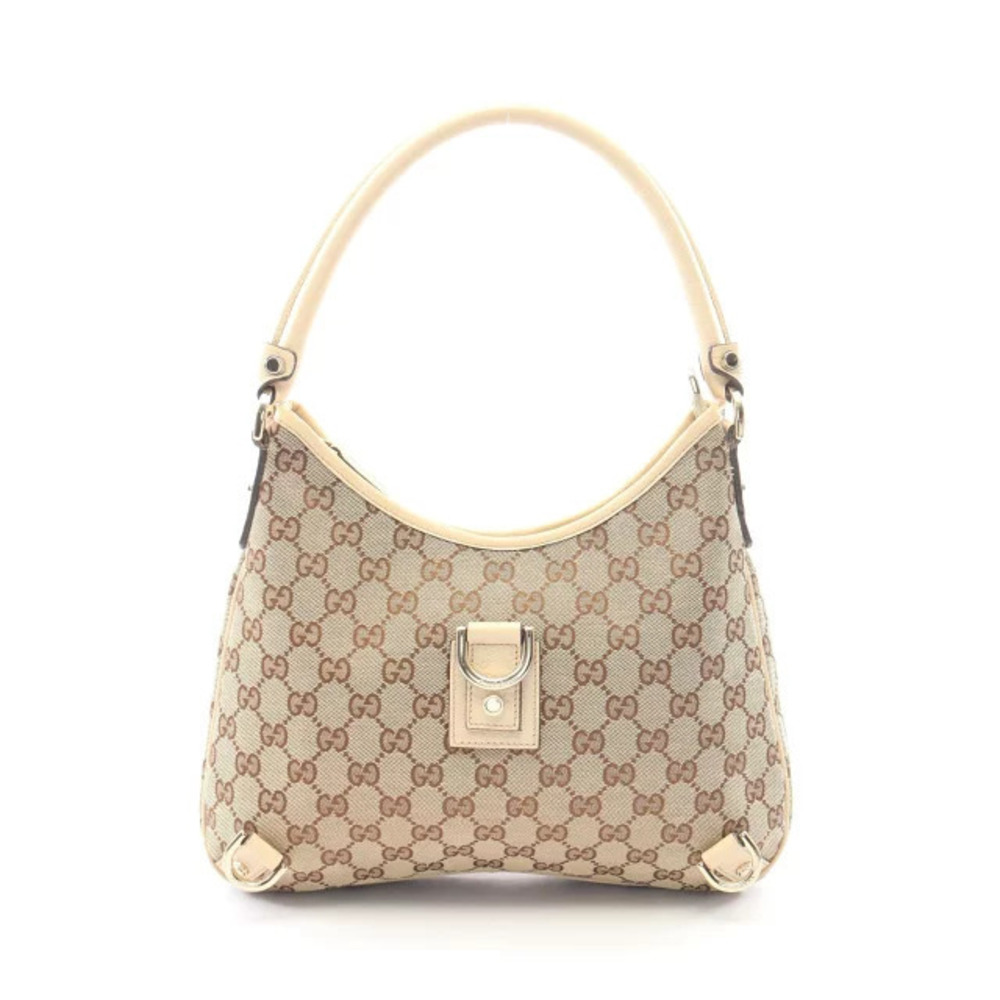 Gucci Abbey GG Canvas Shoulder Bag Leather Beige Cream Ivory White